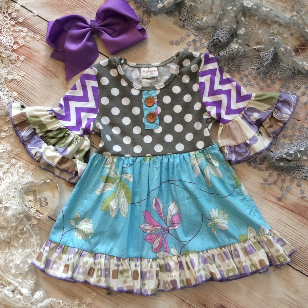 🦋SALE🦋Girls Patchwork Dress & Bow